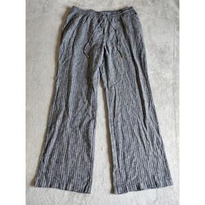 Womens Linen Pants Drawstring Size Lg Striped Blue Elastic Waist Ellen Tracy